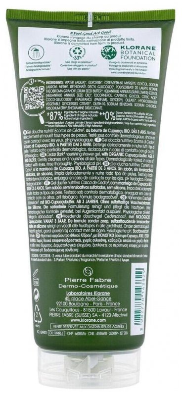 Klorane Gel Douche Nutritif au Cupuaçu Bio Écorce de Cèdre 200 ml 03Parapharm - Algérie, Beauté, Santé , Bien-être... Klorane Gel Douche Nutritif au Cupuaçu Bio Écorce de Cèdre 200 ml 03Parapharm - Algérie, Beauté, Santé , Bien-être...