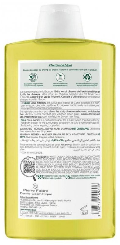 Klorane Légèreté – Cheveux Normaux à Gras Shampoing au Cédrat 400 ml 03Parapharm - Algérie, Beauté, Santé , Bien-être... Klorane Légèreté – Cheveux Normaux à Gras Shampoing au Cédrat 400 ml 03Parapharm - Algérie, Beauté, Santé , Bien-être...