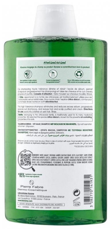 Klorane Shampoing à l’Ortie Bio – Séborégulateur Cheveux Gras 400 ml 03Parapharm - Algérie, Beauté, Santé , Bien-être... Klorane Shampoing à l’Ortie Bio – Séborégulateur Cheveux Gras 400 ml 03Parapharm - Algérie, Beauté, Santé , Bien-être...