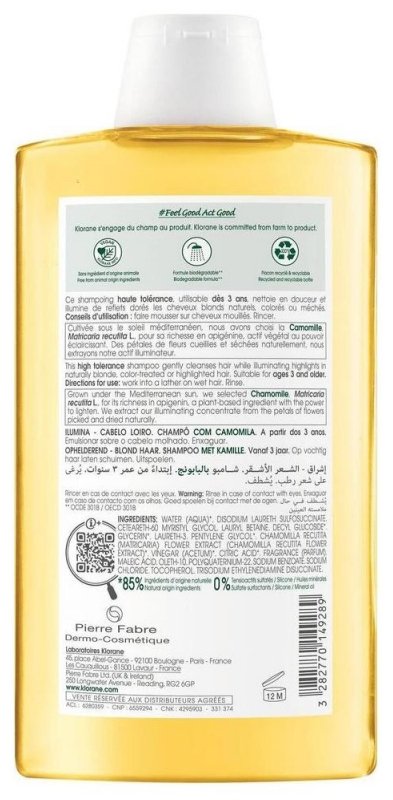 Klorane Illumine – Cheveux Blonds Shampoing à la Camomille 400 ml 03Parapharm - Algérie, Beauté, Santé , Bien-être... Klorane Illumine – Cheveux Blonds Shampoing à la Camomille 400 ml 03Parapharm - Algérie, Beauté, Santé , Bien-être...