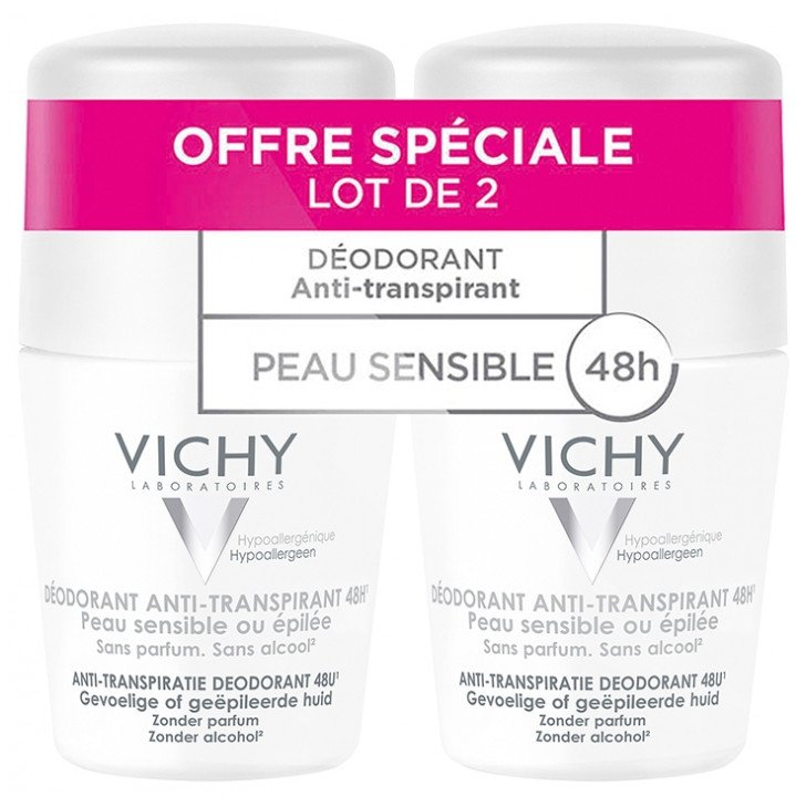 Vichy Déodorant Anti-Transpirant 48H Peaux Sensibles ou Epilées Roll-On Lot de 2 x 50 ml 03Parapharm - Algérie, Beauté, Santé , Bien-être... Vichy Déodorant Anti-Transpirant 48H Peaux Sensibles ou Epilées Roll-On Lot de 2 x 50 ml 03Parapharm - Algérie, Beauté, Santé , Bien-être...