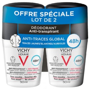 Vichy Homme Déodorant Anti-Transpirant 48H Anti-Traces Roll-On Lot de 2 x 50 ml 03Parapharm - Algérie, Beauté, Santé , Bien-être...
